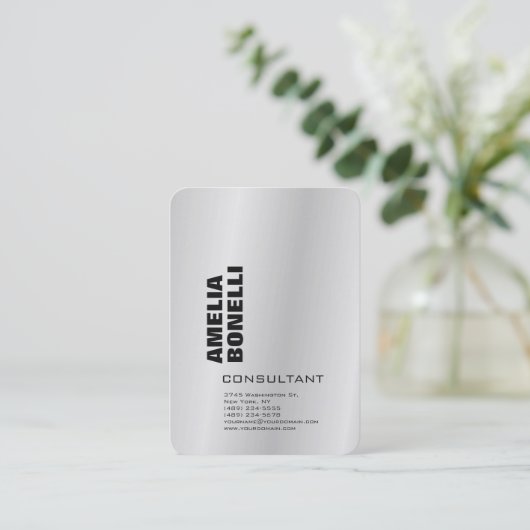 モダンシルバーグレイはっきりしたミニマルプロフェッショナル 名刺 (スタンド正面)