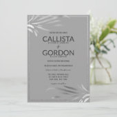 モダンシルバーグレイリーフグリッターボーダーウェディング 招待状 (スタンド正面)