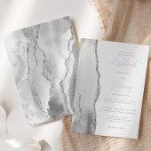 モダンシルバーグレー白瑪瑙ウェディング 箔招待状