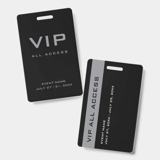 モダンシルバーグレーVIPオールアクセスパスイベントID バッジ (正面＆裏面)