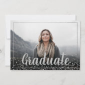 モダンシルバーシックなミニマル写真卒業 招待状 (裏面)