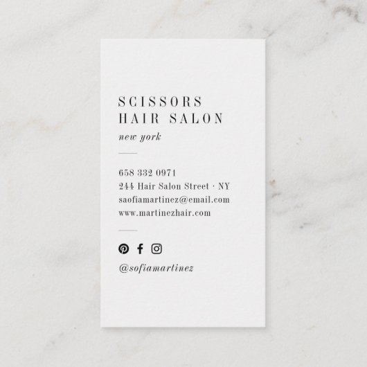 モダンシルバーフォイルのヘアスタイリスト 名刺 (裏面)