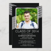 モダンシルバーブラック写真卒業パーティー招待状 招待状 (正面/裏面)