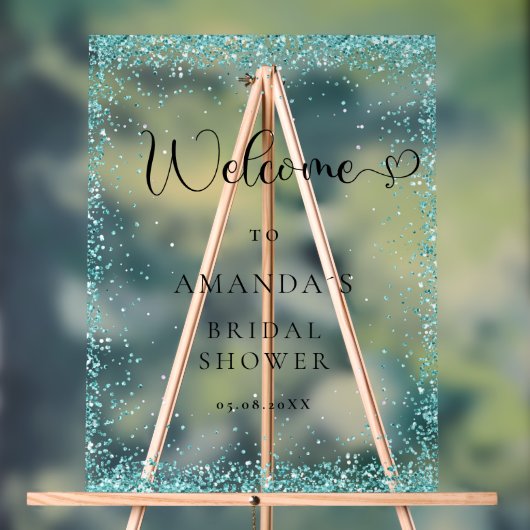 モダンシルバーブルーウェルカムブライダルシャワー アクリルサイン (ニュートラル)