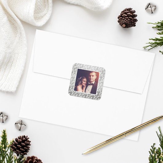 モダンシルバーラブ イン スクリプト 結婚写真 スクエアシール