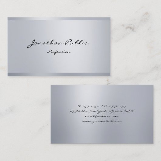 モダンシルバールッエレガントク手書きスクリプクールト 名刺 (正面/裏面)