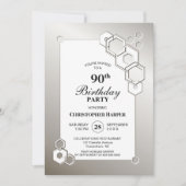 モダンシルバー幾何学模様 90歳の誕生日パーティー 招待状 (正面)