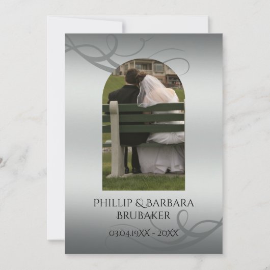 モダンシルバー25周年記念結婚のアーチ写真 招待状 (裏面)