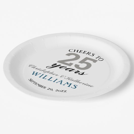 モダンシルバー25結婚周年記念 ペーパープレート (アングル)