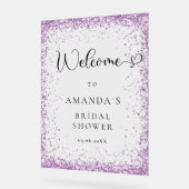 モダンシルバー、パープルウェルカム アクリルサイン (傾斜)