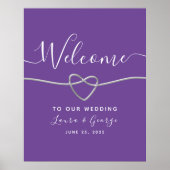 モダンシルバー+パープル結婚式ウェルカムサイン ポスター (正面)