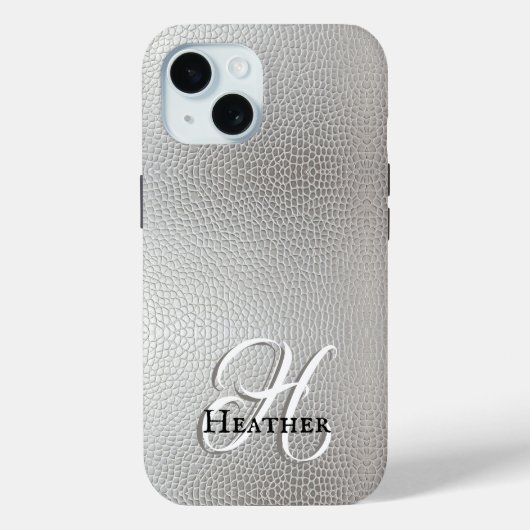 モダンシルバー フェイクレザーモノグラムイニシャルネーム Case-Mate iPhoneケース (裏面)