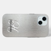 モダンシルバー フェイクレザーモノグラムイニシャルネーム Case-Mate iPhoneケース (裏面 (横))