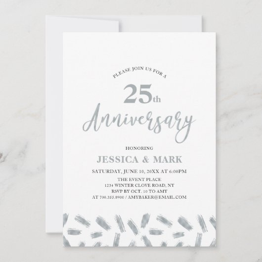 モダンシルバー 25周年結婚記念日招待状 招待状 (正面)