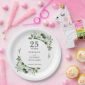 モダンシルバー 25周年 結婚記念日のグリーン  ペーパープレート (パーティー)