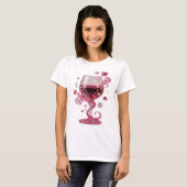 モダンシルバー PINK GLASS OF WINE プリント Tシャツ (正面フル)