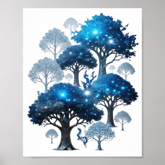 モダンシルバーBLUE ICE TREES ポスター (正面)