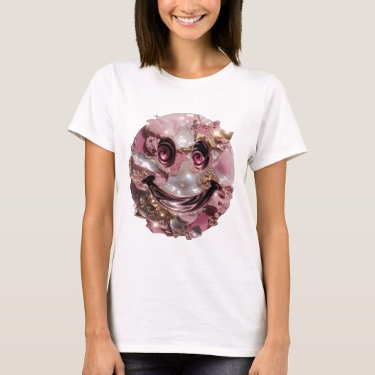 モダンシルバーHAPPY FACE モダンデザイン Tシャツ (正面)