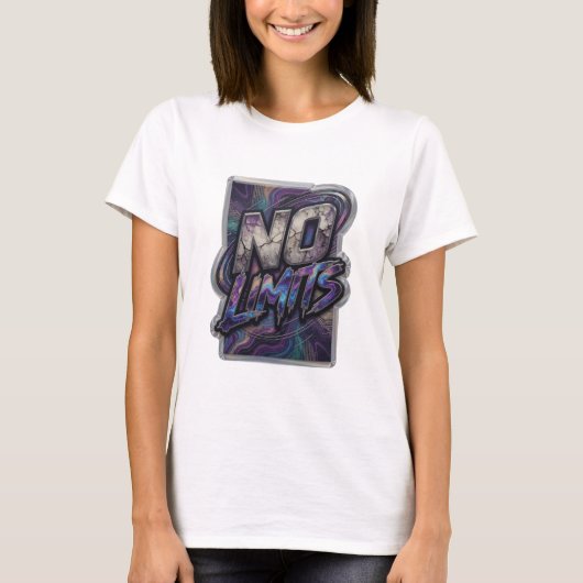 モダンシルバーNO LIMITSスローガンTシャツ Tシャツ (正面)