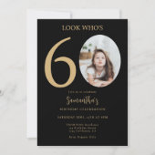 モダンシンプルおもしろいブラック金ゴールド60th誕生日写真 招待状 (正面)