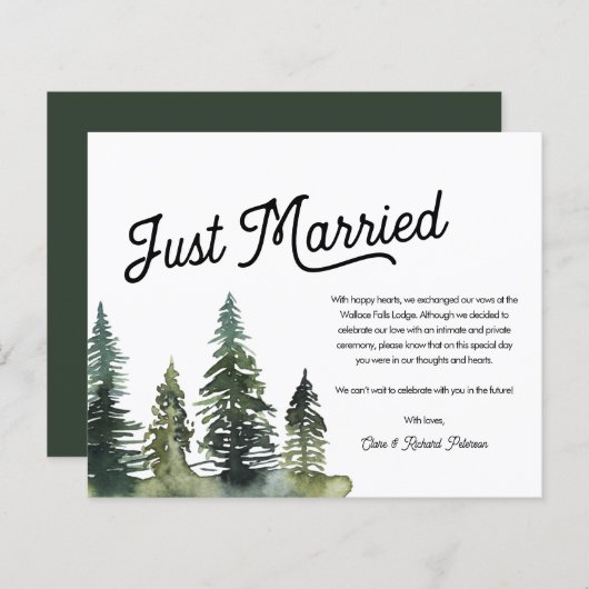 モダンシンプルたった今結婚しました駆け落としカード (正面/裏面)