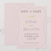 モダンシンプルとミニマ結婚リストの埃バラ セーブザデート (正面/裏面)