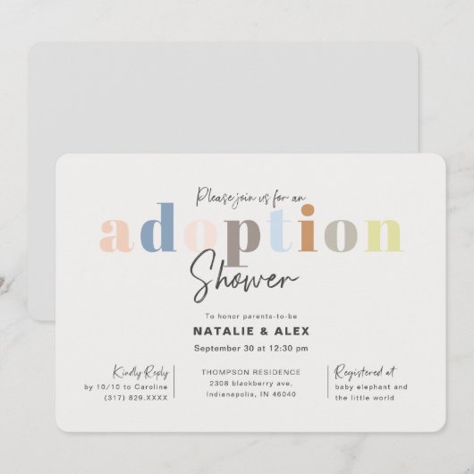 モダンシンプルなジェンダーニュートラル養子縁組ベビーシャワー 招待状 (正面/裏面)