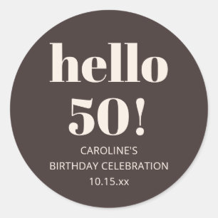 モダンシンプルなブラウンの50歳の誕生日パーティーファバーデザイン ラウンドシール