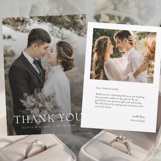 モダンシンプルな写真の結婚式御礼カード 招待状