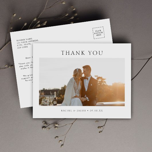 モダンシンプルな写真付き結婚式御礼ポストカード ポストカード