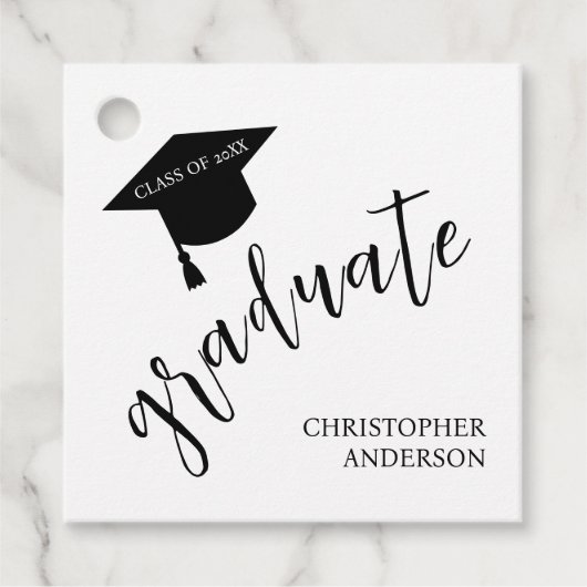モダンシンプルな卒業式のデザイン ブラック&ホワイト フェイバータグ (正面)
