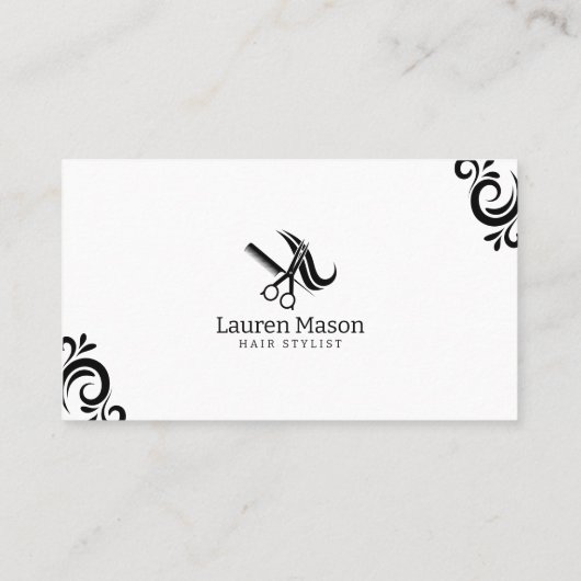 モダンシンプルな白と黒のヘアスタイリストサロン 名刺 (裏面)
