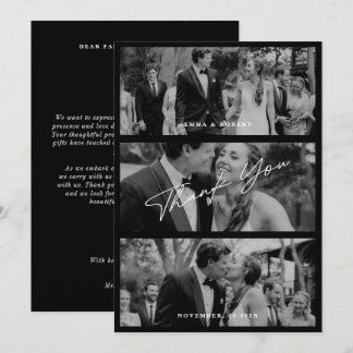 モダンシンプルな結婚式の写真3枚入り サンキューカード