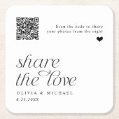 モダンシンプルな結婚式のQRコード写真共有 スクエアペーパーコースター (正面)