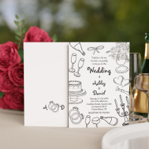 モダンシンプルな黒と白の手描きドゥードルウェディング