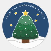 モダンシンプルの星の雪クリスマスツリー ラウンドシール (正面)
