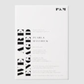 モダンシンプルはっきりしたエレガント白黒婚約 ベラム紙招待状 (正面)