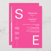 モダンシンプルはっきりしたモノグラムピンク結婚写真 招待状 (正面/裏面)