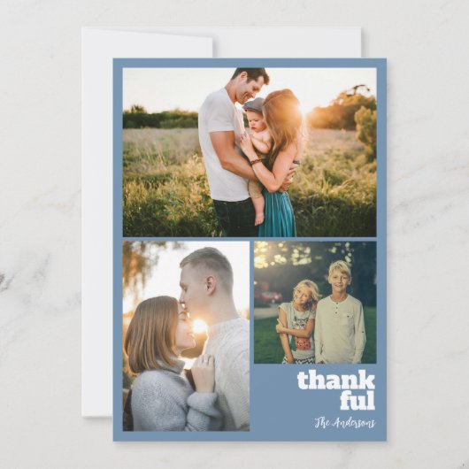 モダンシンプルはっきりしたThanksgiving 3フォトコラージュ シーズンカード (正面)