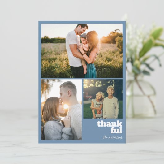 モダンシンプルはっきりしたThanksgiving 3フォトコラージュ シーズンカード (スタンド正面)
