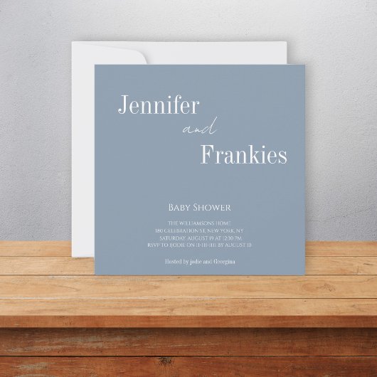 モダンシンプルほこりっぽい青い赤ちゃんシャワー 招待状