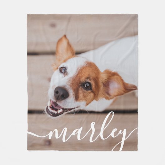 モダンシンプルよくはしゃぐエレガントシックなペット写真 フリースブランケット (正面)