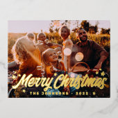 モダンシンプルよくはしゃぐGreetings Stars Family Photo 箔シーズンポストカード (正面)