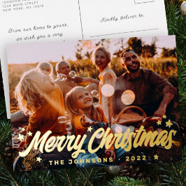 モダンシンプルよくはしゃぐGreetings Stars Family Photo 箔シーズンポストカード