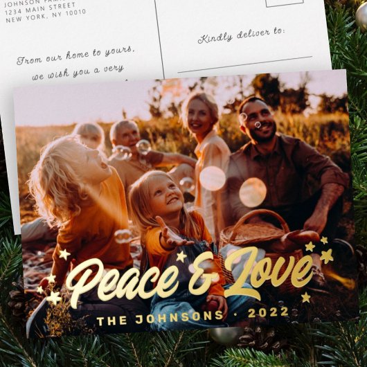 モダンシンプルよくはしゃぐGreetings Stars Family Photo 箔シーズンポストカード