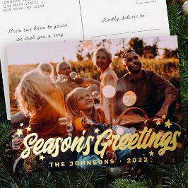 モダンシンプルよくはしゃぐGreetings Stars Family Photo 箔シーズンポストカード