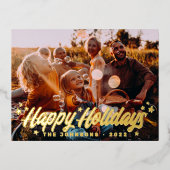 モダンシンプルよくはしゃぐGreetings Stars Family Photo 箔シーズンポストカード (正面)