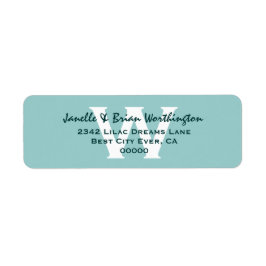 モダンシンプルアクア結婚モノグラムV09 ラベル