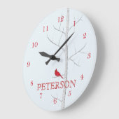 モダンシンプルウィンターレッド（鳥）ショウジョウコウカンチョウミニマリスト ラージ壁時計 (傾斜)