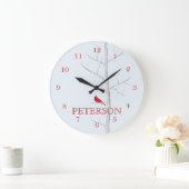 モダンシンプルウィンターレッド（鳥）ショウジョウコウカンチョウミニマリスト ラージ壁時計 (ホーム)